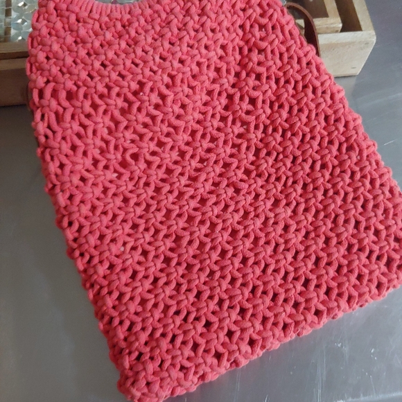 NEW《 Sigrid Olsen 》Pink Coral Macrame Wood Boho Crossbody Bag Beach Vacation - Picture 9 of 14